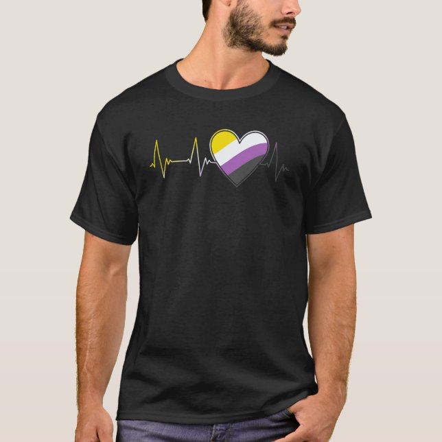 Camiseta Non Binary Heartbeat Pride Month   Nonbinary EKG P (Frente)