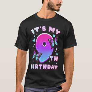 Camiseta Nona de aniversário 9 anos Borboletas e Número 9