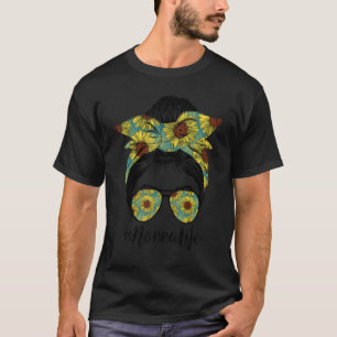 Camiseta Nona Life Messy Hair Bun Sunflower Mulheres Mãe
