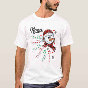 Camiseta Nona Snowman Candy Cane Natal Xmas Engraçado