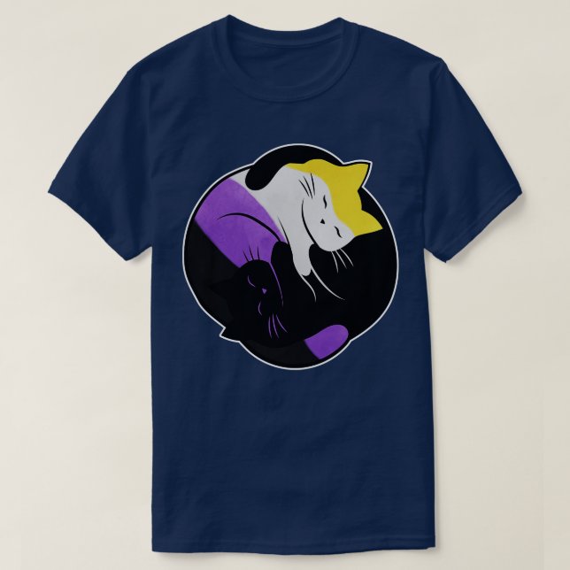 Camiseta Nonbinary Eternal Yin Yang Cat (Frente do Design)