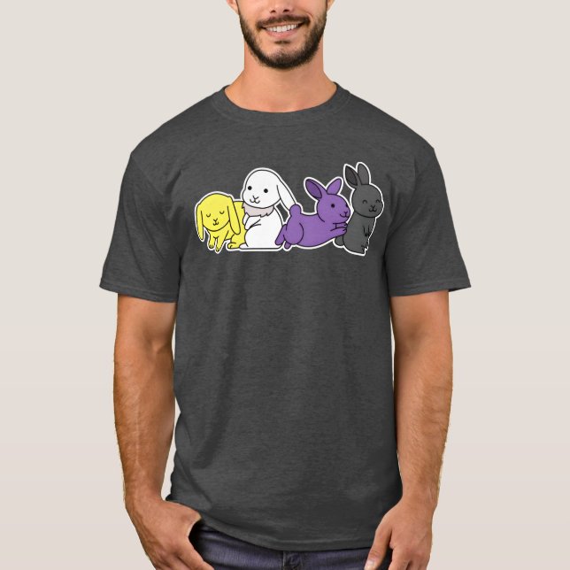 Camiseta Nonbinary Flag Bunny Design for proud Enbys friend (Frente)