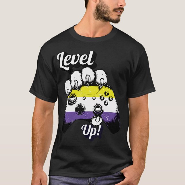 Camiseta Nonbinary Pride Level Up Tiger Paw Controller Tee (Frente)