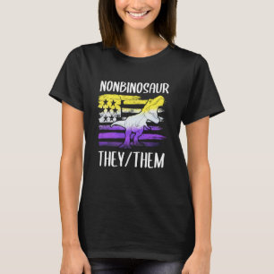 Camiseta Nonbinosaur Eles Deles Pronomes Não Binários Dinos