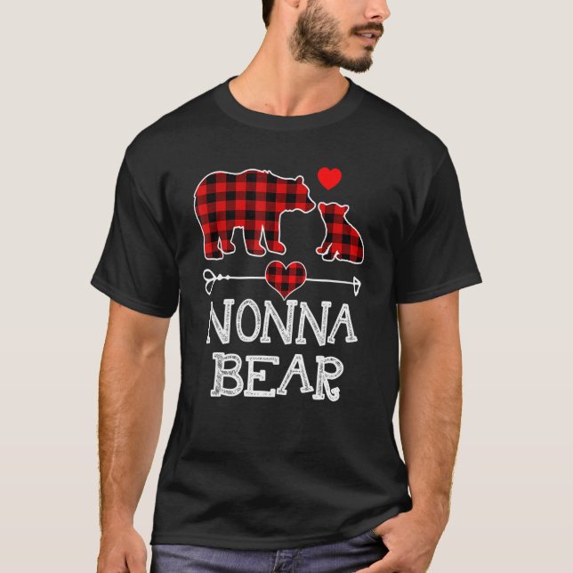 Camiseta Nonna Bear Christmas Pajama Red Xadrez Buffalo Fam (Frente)