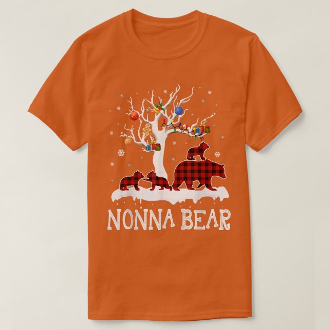 Camiseta Nonna Bear Christmas Pajama Red Xadrez Buffalo Fam (Frente do Design)