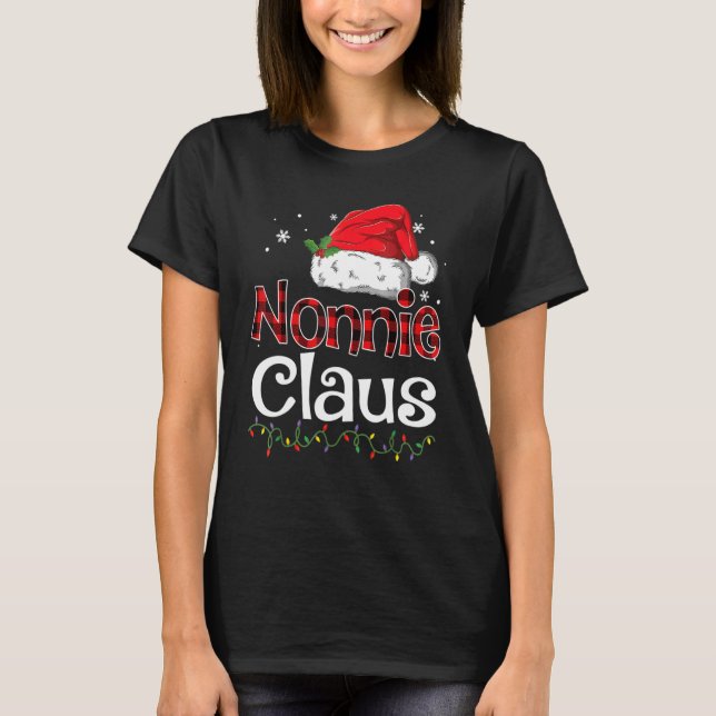 Camiseta Nonnie Claus Santa Hat Red Xadrez Buffalo Natal (Frente)