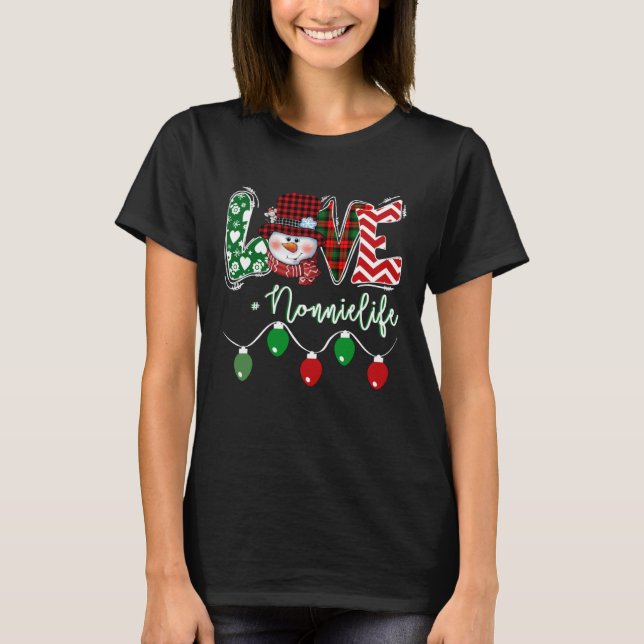 Camiseta Nonnie Snowman Love Nonnie Life Christmas Red Plai (Frente)