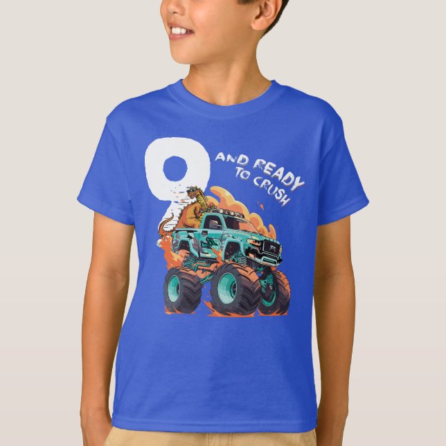 Camiseta Nono Aniversário Gift Boys, 9 e Pronto para Esmaga (Frente)