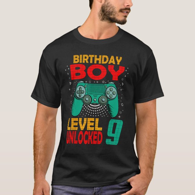 Camiseta Nono Aniversário Nível 9 Desbloqueado Aniversário  (Frente)