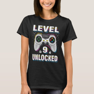 Camiseta Nono Aniversário Nível 9 Jogador de Vídeo Desbloqu