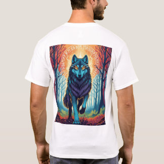 Camiseta Nordic Spirit Wolf com Runas e Floresta