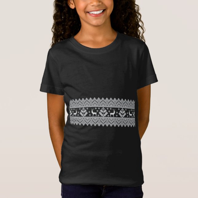 Camiseta Nórdico de inverno Têxtil de Natal Reindeer Floco  (Frente)