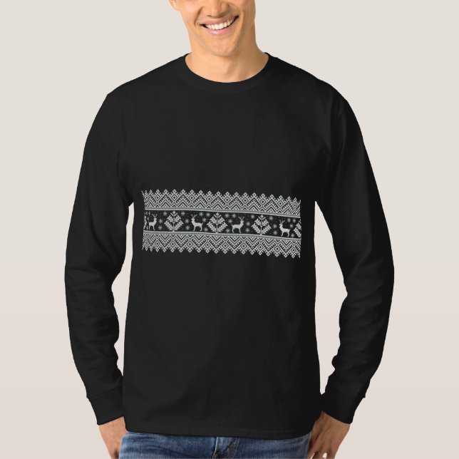 Camiseta Nórdico de inverno Têxtil de Natal Reindeer Floco  (Frente)