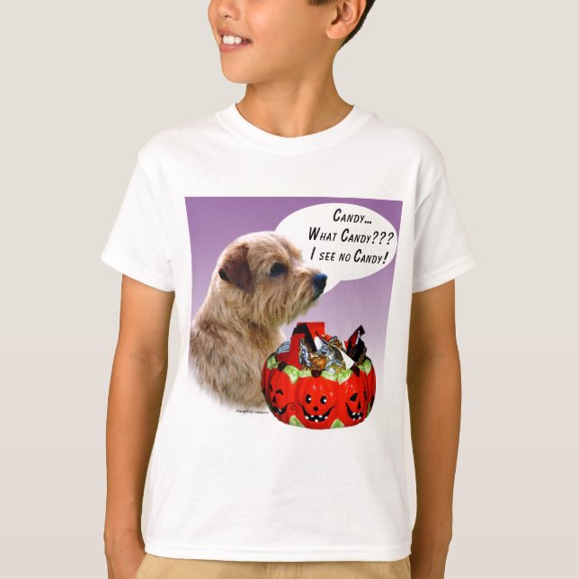 Camiseta Norfolk Terrier Halloween Candy (Frente)
