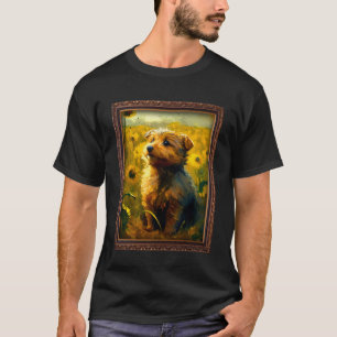 Camiseta Norfolk Terrier Pintando Flor de Girassol Mãe Mulh