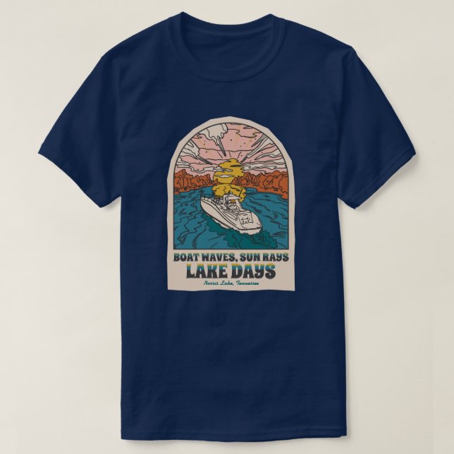 Camiseta Norris Lake Days Boat Ondas Sun Rays Personalizáve (Frente do Design)
