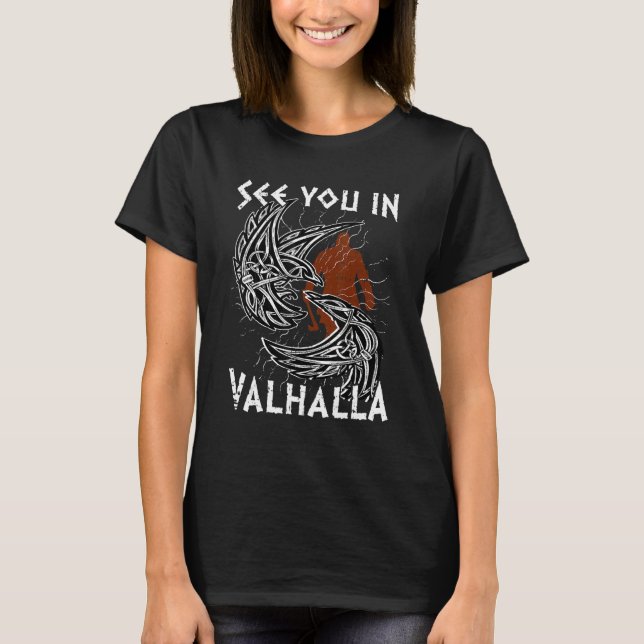 Camiseta Norse Mythology Odin's Raven te vê em Valhalla V (Frente)