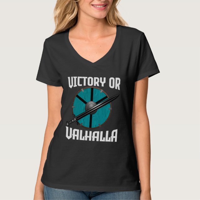 Camiseta Norse Mythology Victory Ou Valhalla Viking Shield (Frente)