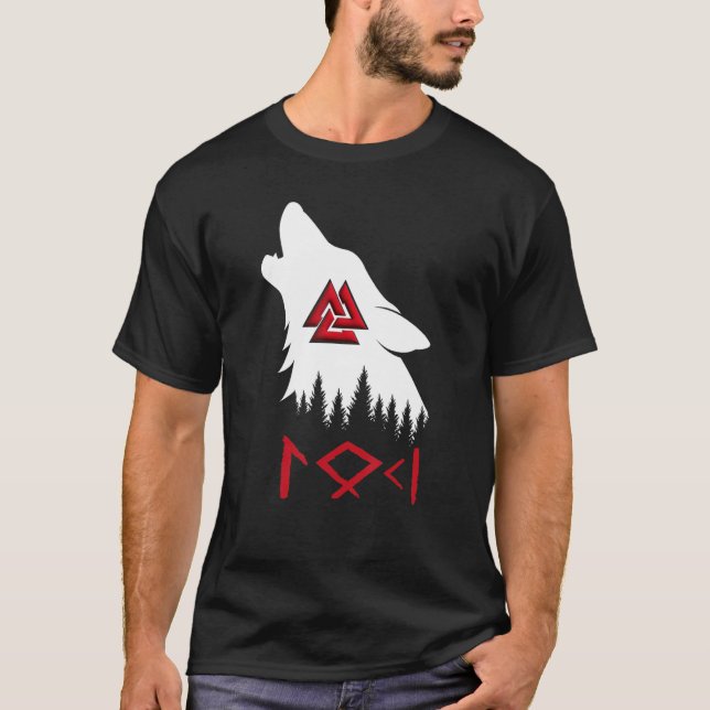 Camiseta Norse Mythology Wolf Valknut Rune Circle Viking (Frente)