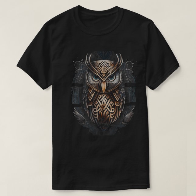 Camiseta Norse Style Viking Owl Tattoo Wildlife Animal (V.2 (Frente do Design)