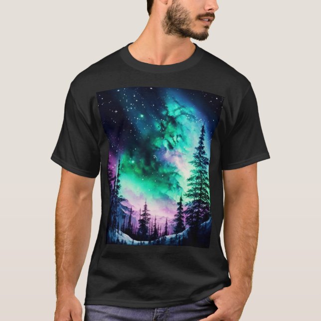 Camiseta Norte Celestial Aurora Borealis Acende Vívido (Frente)