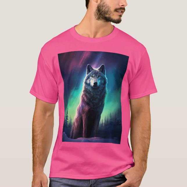 Camiseta Norte Wolf Alaska Light Aurora Borealis (Frente)