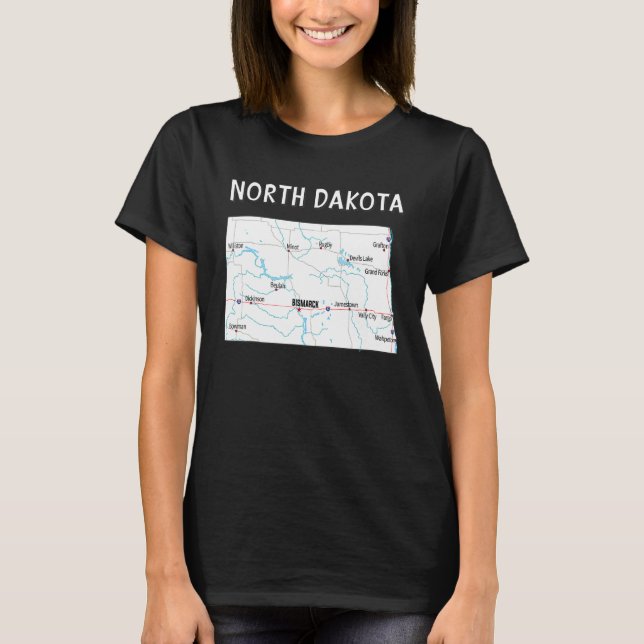 Camiseta North Dakota Estados Unidos Map Highways Major (Frente)