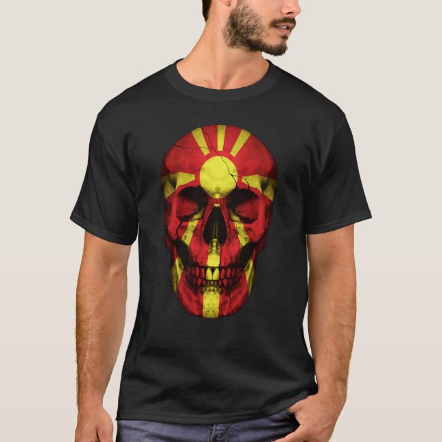 Camiseta North Macedonia Flag Skull Macedonian Roots Proud  (Frente)