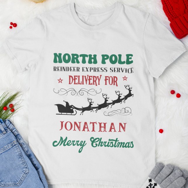 Camiseta North Pole Reindeer Express Service Personalized (Criador carregado)