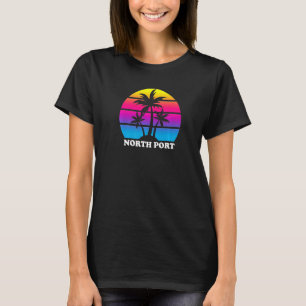 Camiseta North Port Florida Retro Palm Tree Sunset Vacin