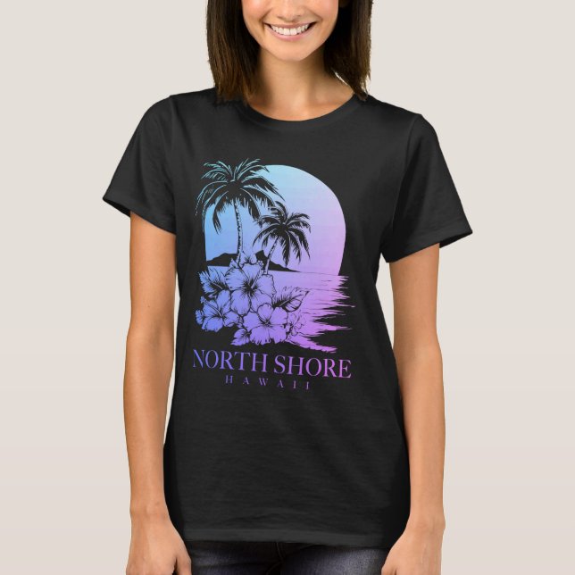 Camiseta North Shore Hawaii Aloha Hawaiian Hibiscus Surfer (Frente)