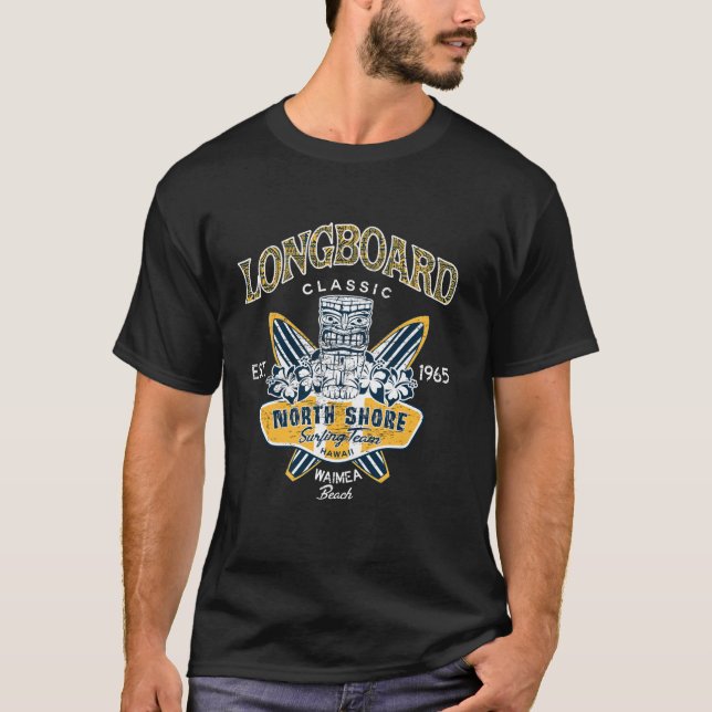 Camiseta North Shore Hawaii - Equipe de surf Tee Longboard  (Frente)
