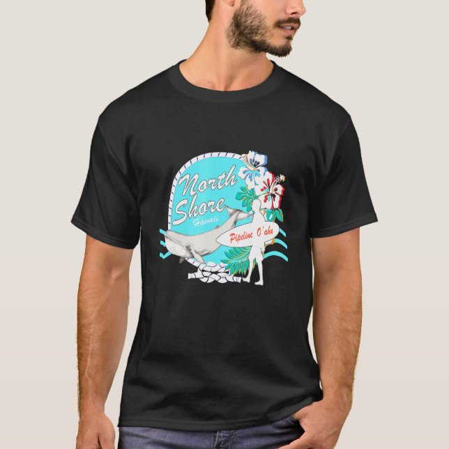 Camiseta North Shore Oahu Surfer Pipeline Hawaii Whale Watc (Frente)