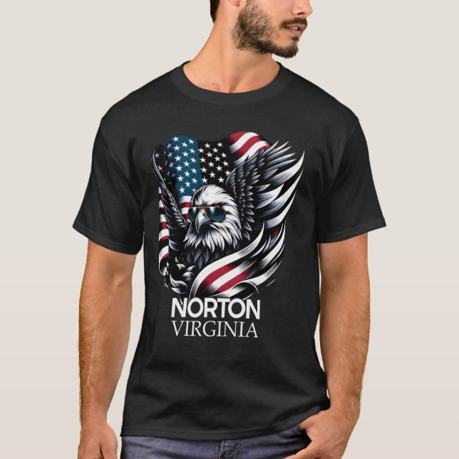 Camiseta Norton Virginia 4 De Julho EUA Flag (Frente)