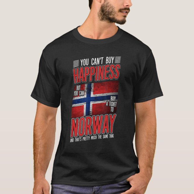 Camiseta Noruega é Frase Felicidade Bandeira Norueguesa (Frente)