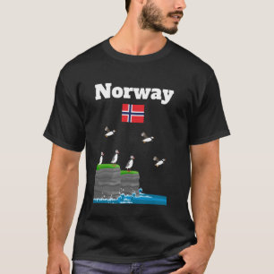 Camiseta Noruega Puffin Colony Sea Cliff Noruega flag viage
