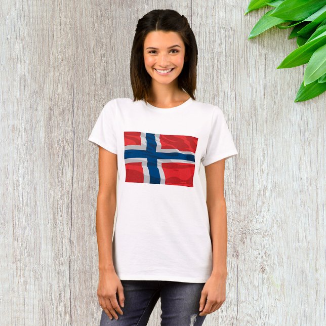 Camiseta Noruega Sinalizador Vermelho E Azul (Criador carregado)