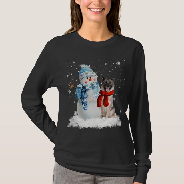 Camiseta Norueguês Elkhound Dog Natal Snowman Natal (Frente)