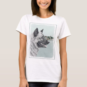 Camiseta Norueguês Elkhound na pintura da vila - arte do