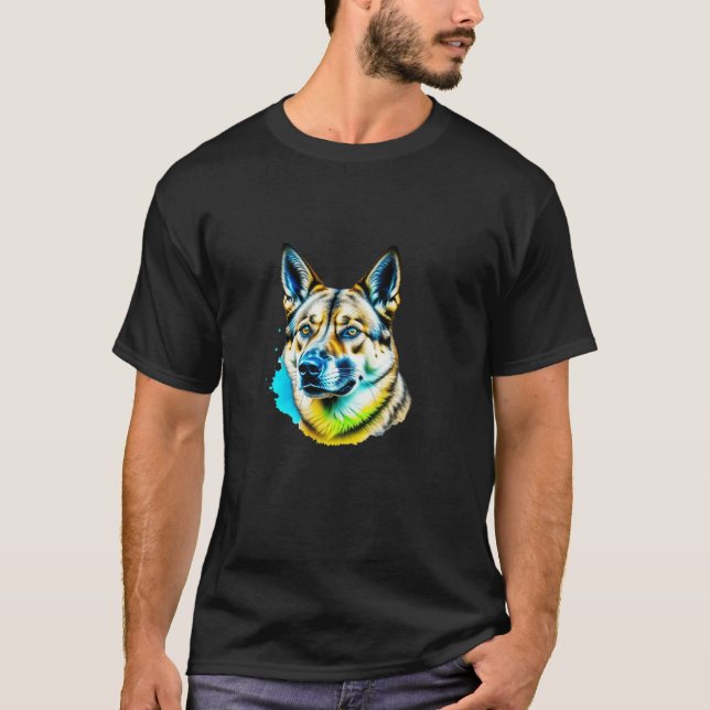 Camiseta Norueguês Elkhound Pop Art I Dog Lover I Splash Ar (Frente)