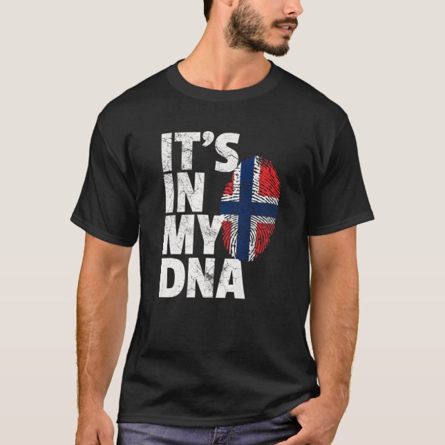 Camiseta Norueguês Sinalizador da Noruega Está no meu DNA N (Frente)