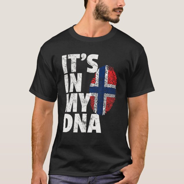 Camiseta Norueguês Sinalizador da Noruega Está no meu DNA N (Frente)