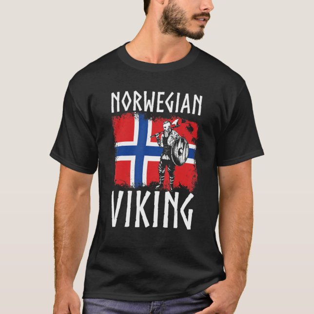 Camiseta Norueguês Viking Norway Viking Warrior com Ax (Frente)