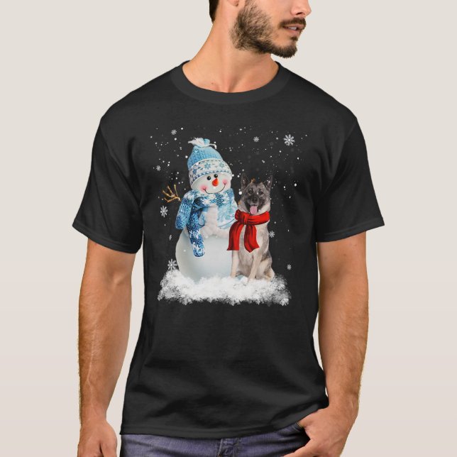 Camiseta Norwegian Elkhound Dog Christmas Snowman Christmas (Frente)