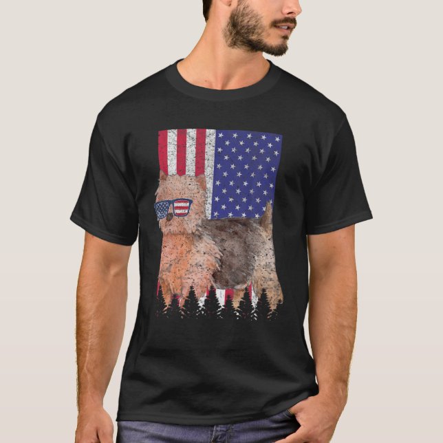 Camiseta Norwich Terrier Patriotic Dog USA Orgulho American (Frente)