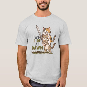 Camiseta Nós Cavalgamos Ao Amanhecer Gato Guerreiro Fofo Co