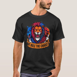 Camiseta Nós Regemos O Caos Tri-Besta Lobo Leão Águia Gráfi