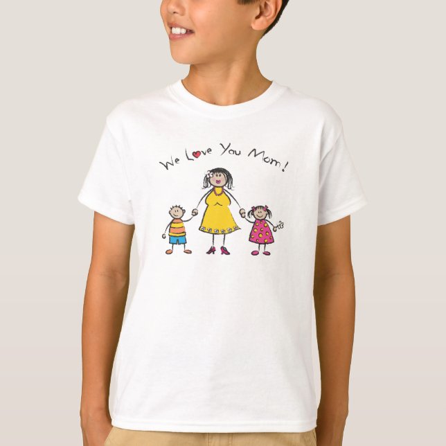 Camiseta Nós Te Amo Mãe Família Cartoon Feliz Dia de as mãe (Frente)