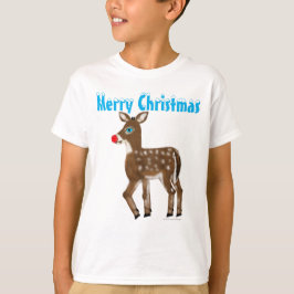 Camiseta Nose Vermelha Azul Reindeer Feliz Natal